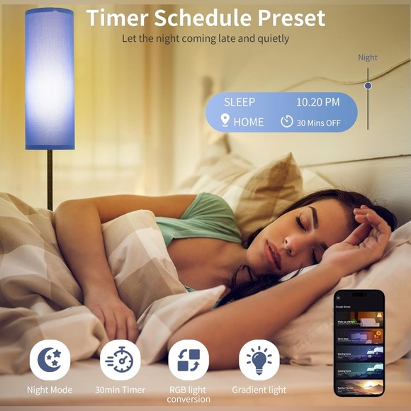 Floor Lamp (3 Dimmable Levels & RGB) with Foot Switch & Remote- Navy Blue Shade - Picture 7 of 9